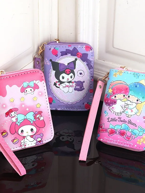 Sanrio Little Twin Stars Cute Coin Purse for Kids – Kiki & Lala Print Wristlet Wallet with Handle, Portable Mini Purse for Girls, Children & Sanrio Fans